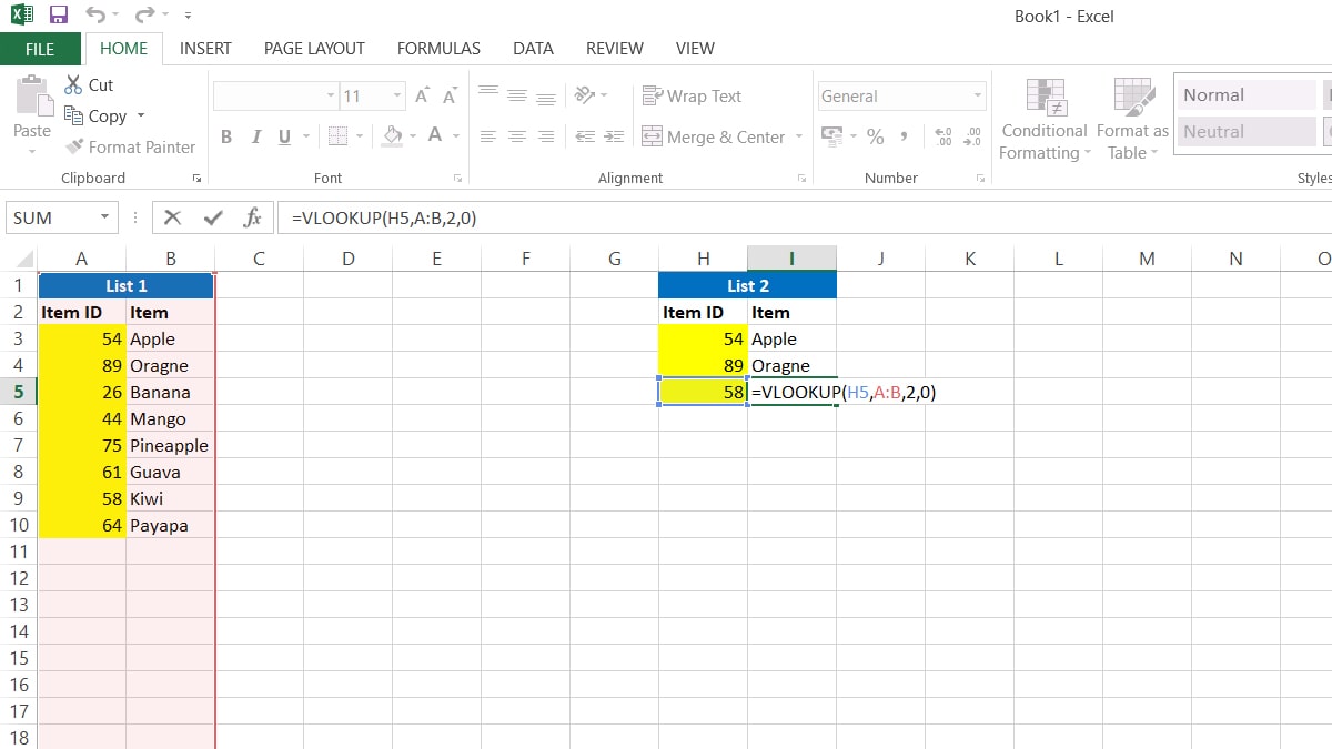 Excel Vlookup